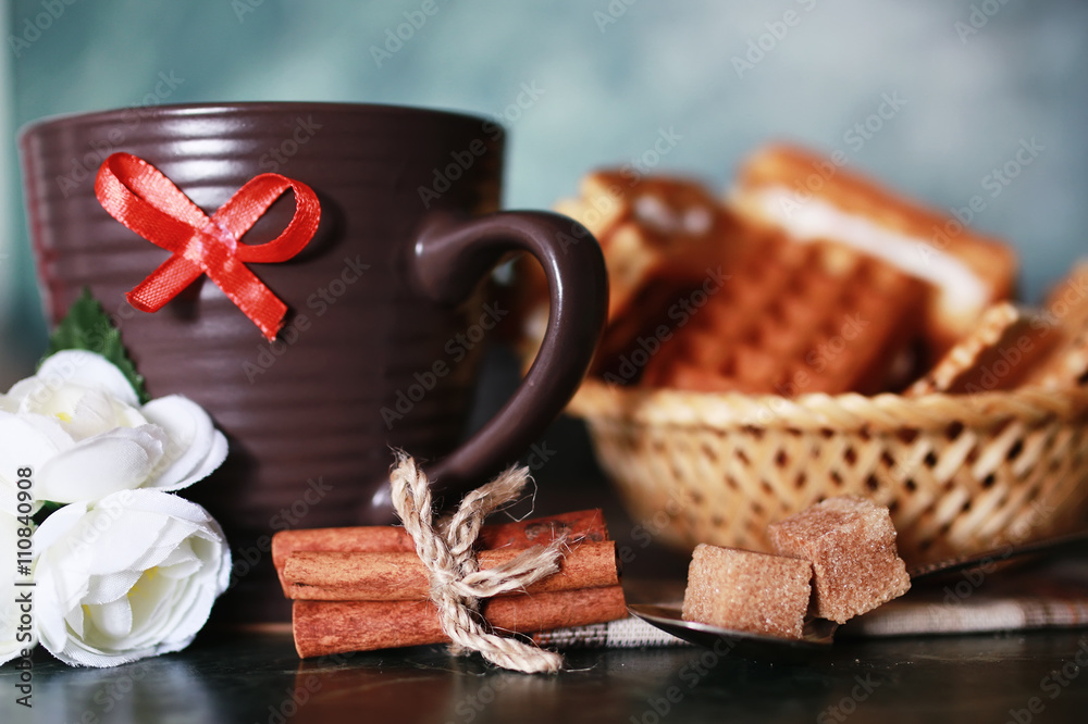 Wafer breakfast and cup of tea Wafer breakfast and cup of tea