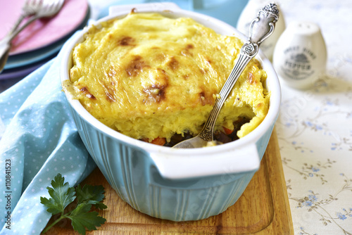 Potato casserole with offal and vegetables. photo