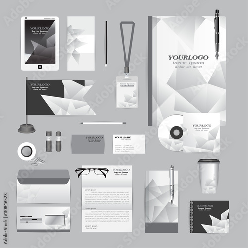 White identity template with blue origami elements. Vector compa