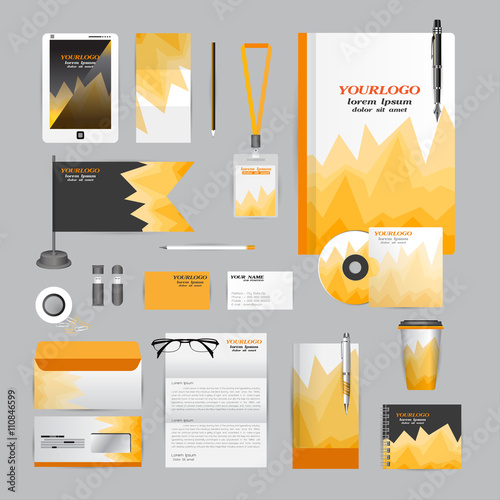 White identity template with blue origami elements. Vector compa