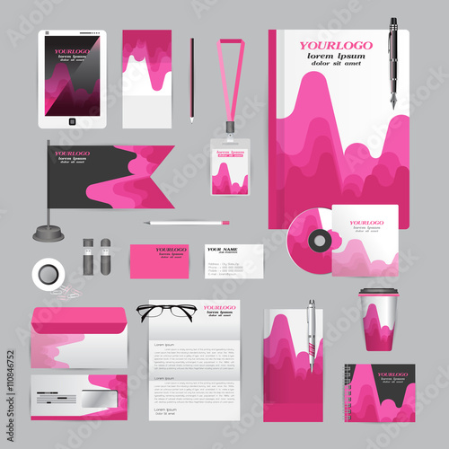 White identity template with blue origami elements. Vector compa