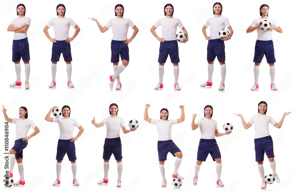 Young male football player isolated on white Young male football player isolated on white