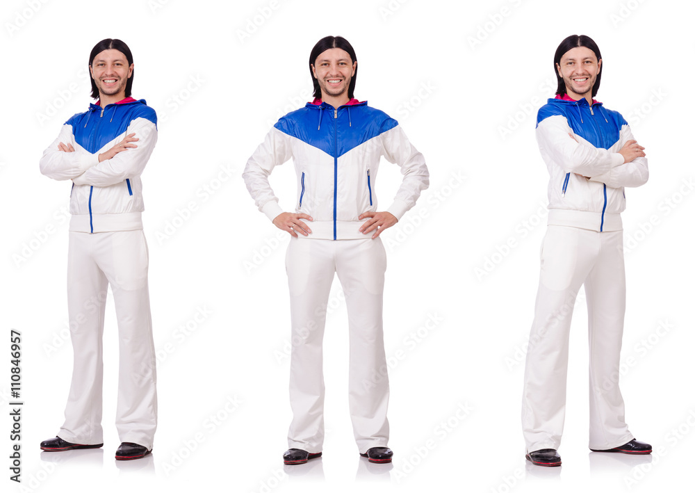 A man in white sportswear isolated on white A man in white sportswear isolated on white
