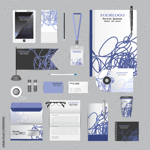 White identity template with blue origami elements. Vector compa