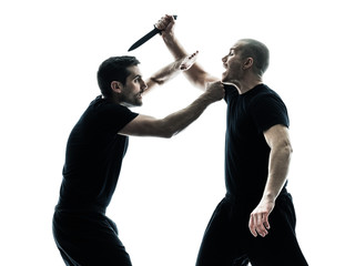 men krav maga fighters fighting isolated