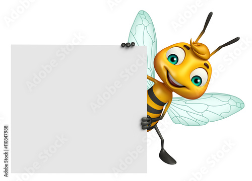 cute Bee cartoon character with white board