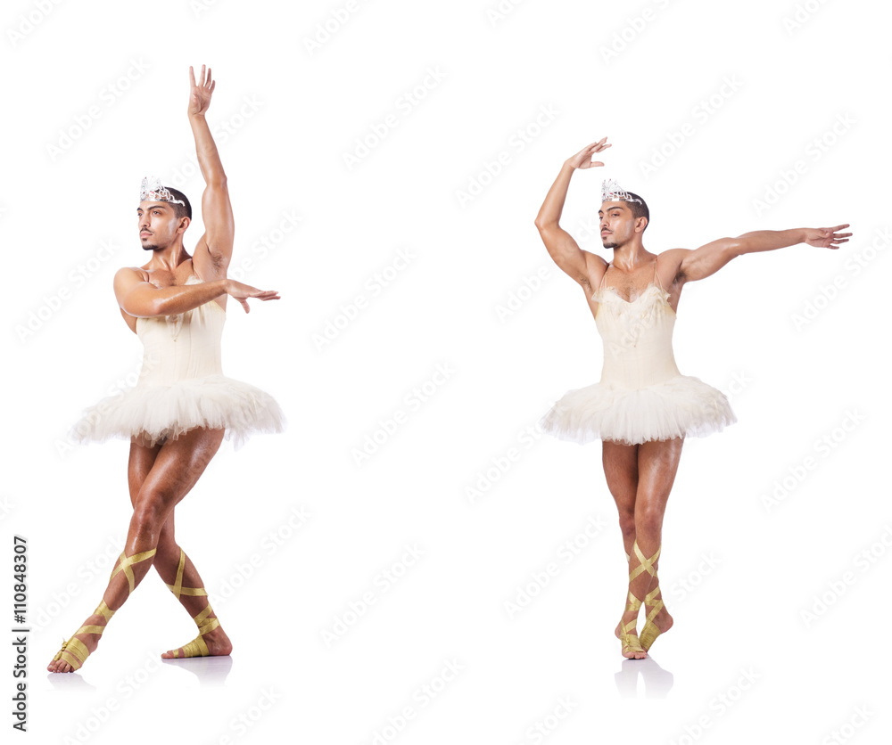 Naklejka premium Man in ballet tutu isolated on white
