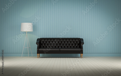 black  vintage sofa on the room 3d rendering
