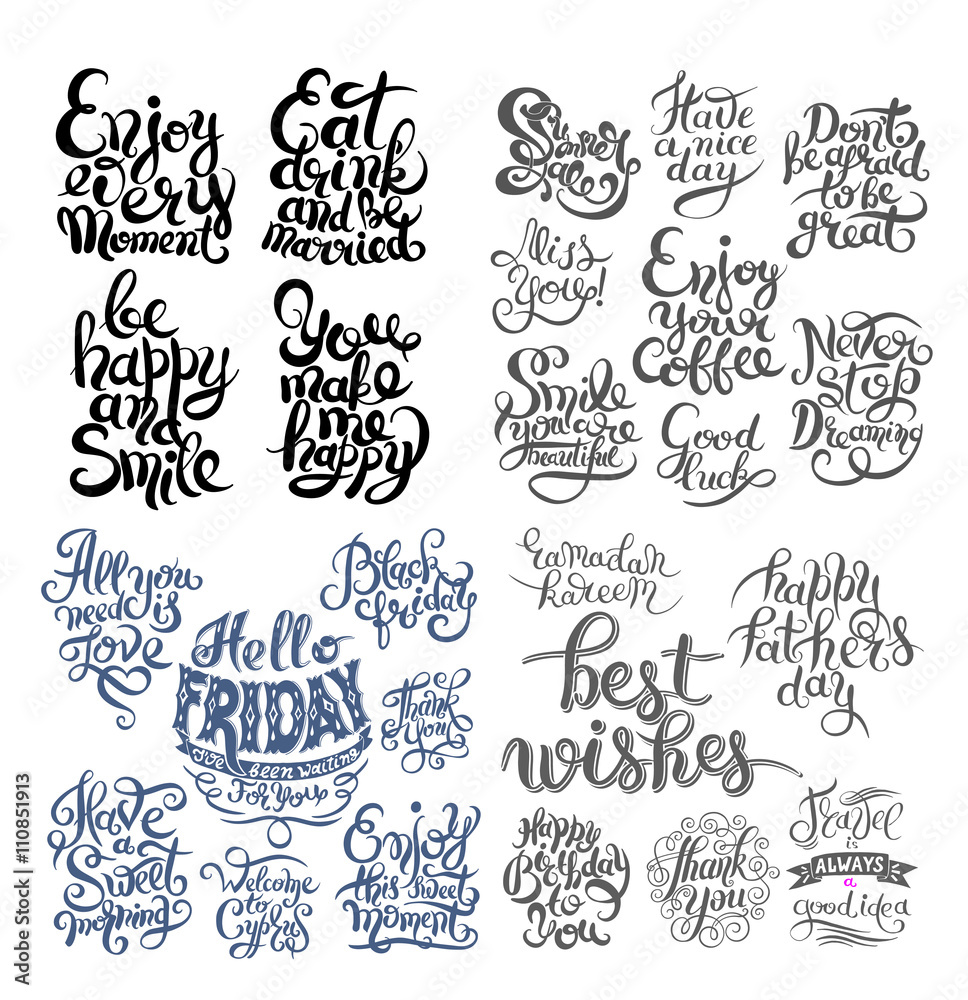 hand lettering inscription set, motivation and inspiration quote