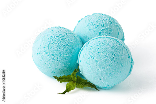 Blue ice cream balls isolated