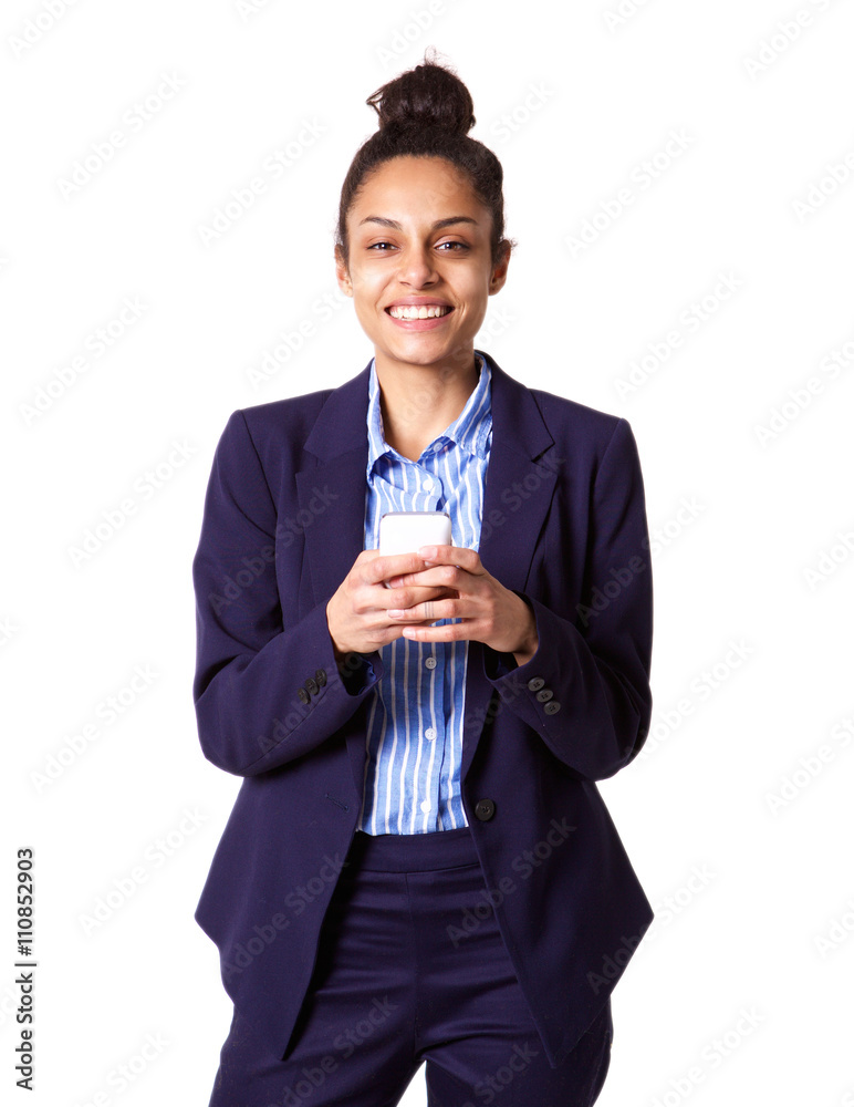 Confident young business woman with mobile phone Confident young business woman with mobile phone