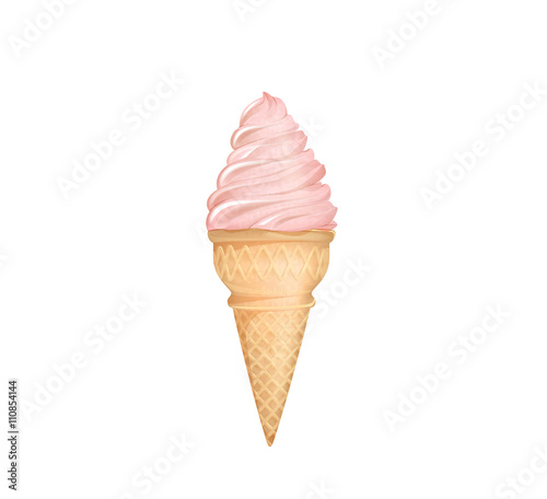 Soft strawberry serve ice cream isolated on white background