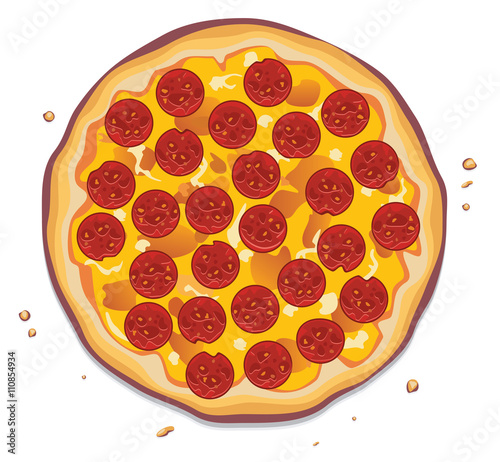 vector illustration of italian pizza with pepperoni slices