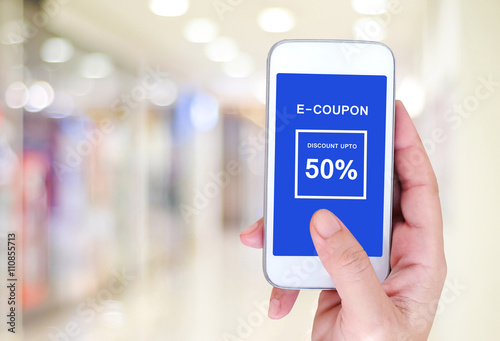 E-coupon discount on smart phone screen, digital marketing