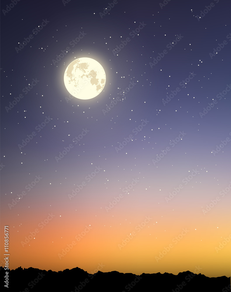 Naklejka premium Moon over the rocky land silhouette vector