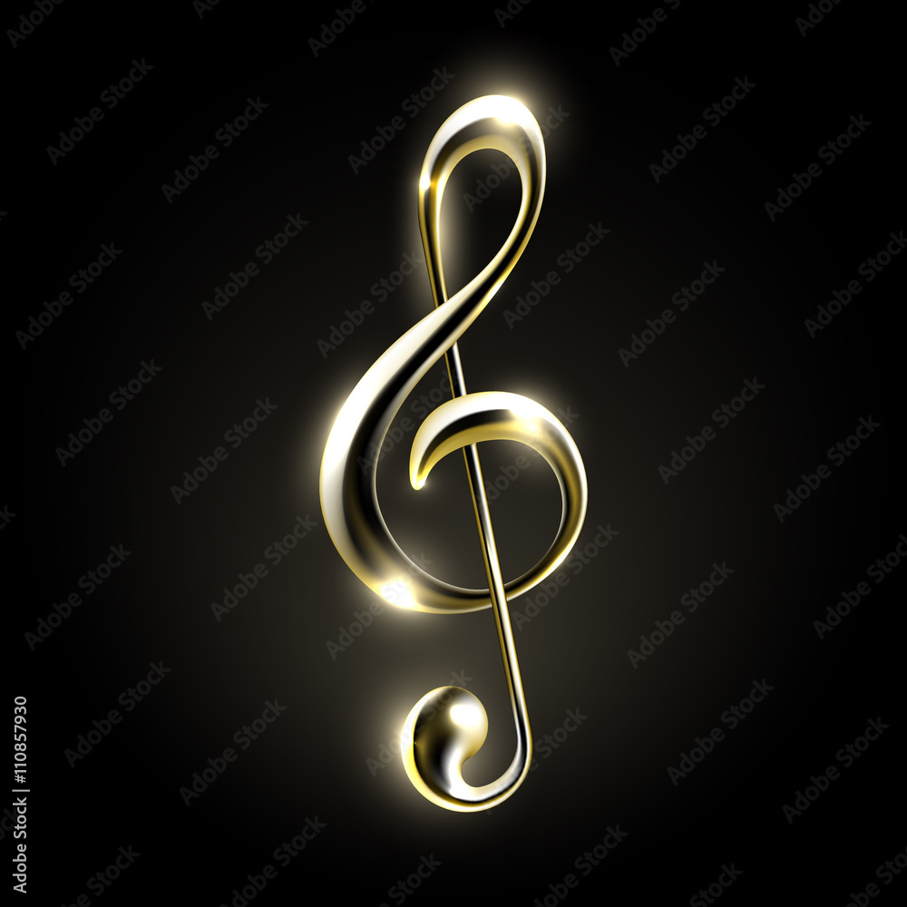 Golden metallic music note sign. Golden metallic music note sign.