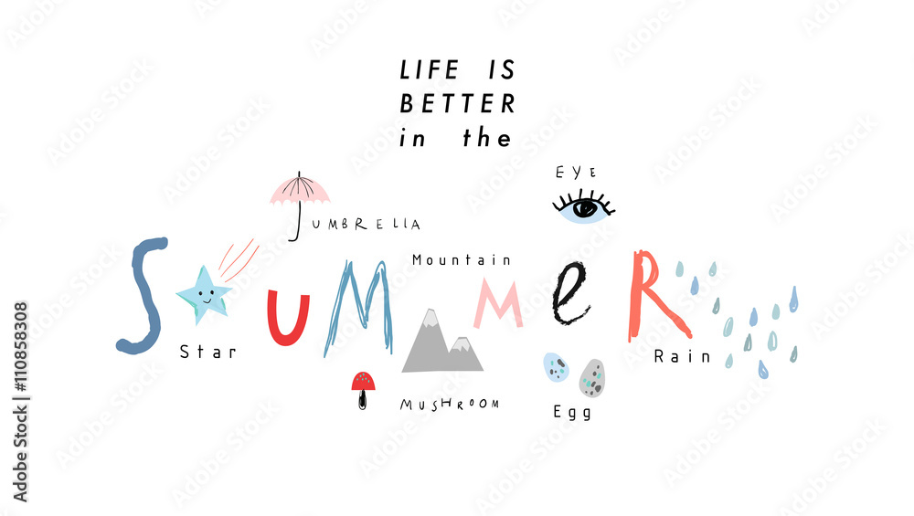 Cute hand drawn poster about SUMMER. Creative template. Vector. Cute hand drawn poster about SUMMER. Creative template. Vector.