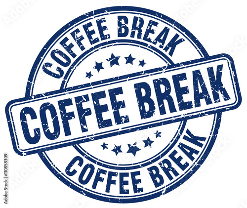 coffee break blue grunge round vintage rubber stamp