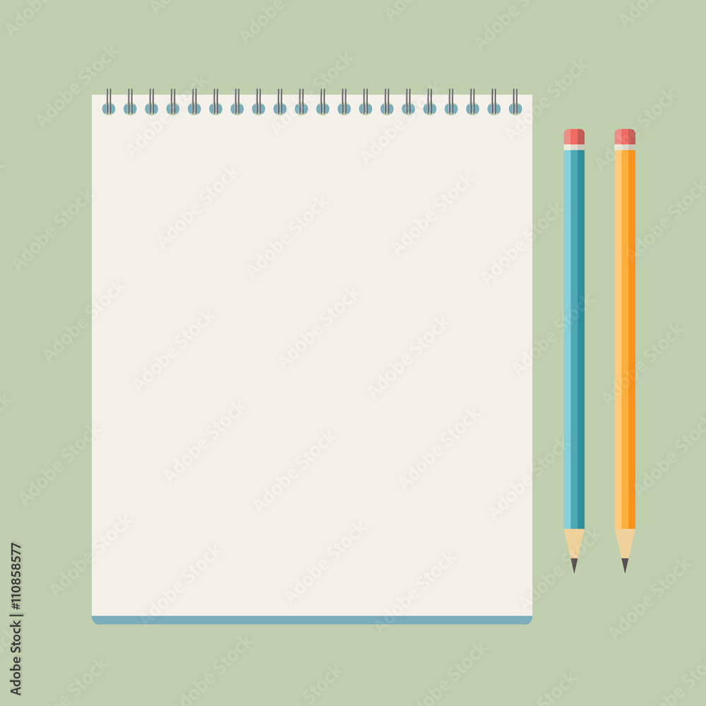 Fototapeta Flat vector notebook with pencils
