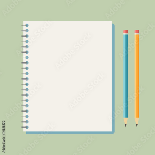 Flat vector notebook with pencils