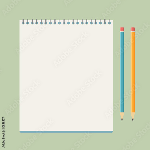 Flat vector notebook with pencils