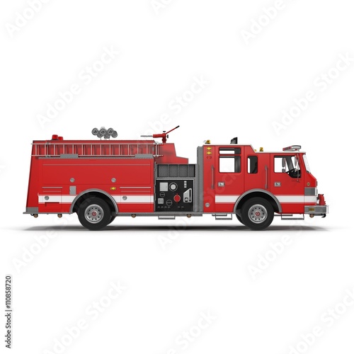 Fire Rescue Truck isolated on white. 3D Illustration © 2dmolier