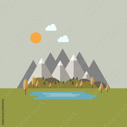 Autumn mountain landscape in flat style