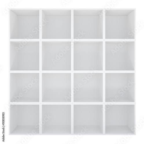 Empty white bookshelf or store cabinet