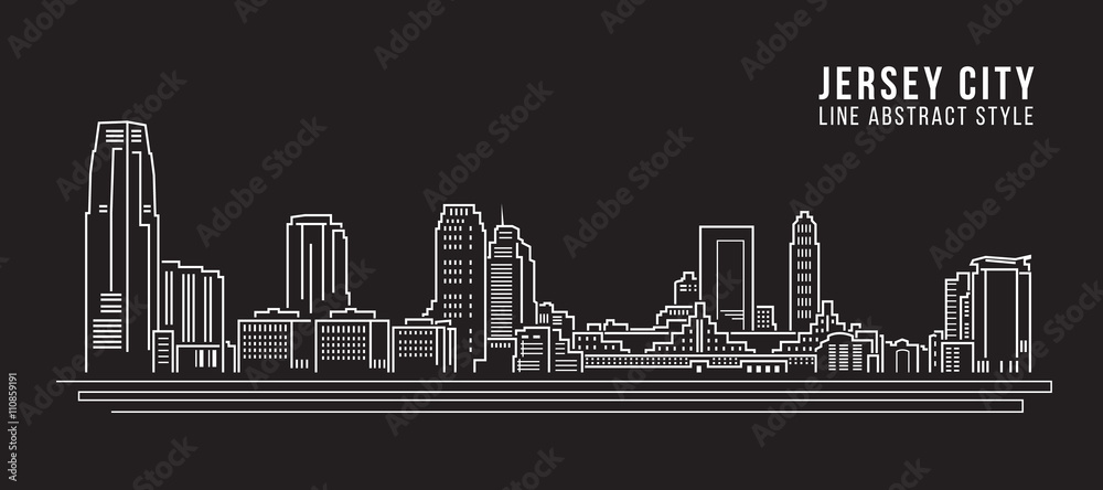 Cityscape Building Line art Vector Illustration design - Jersey City