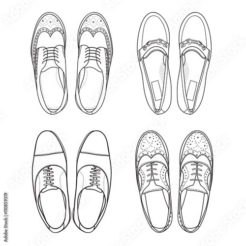 Set of vector hand drawing illustration with men fashion shoes.Doodle illustration