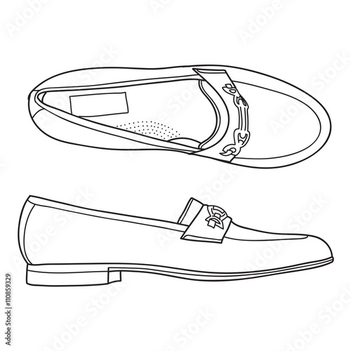Loafers shoes. Casual footwear. Vector doodle illustration