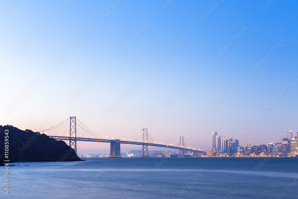 water,bay bridge with cityscape and skyline of san francisco