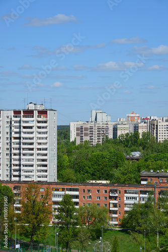 Highrise and five-storey house in Zelenograd, Russia © olgavolodina
