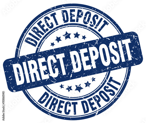 direct deposit blue grunge round vintage rubber stamp
