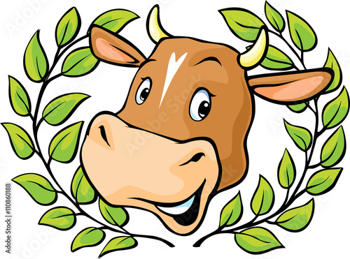 Cow head with in a  laurel wreath