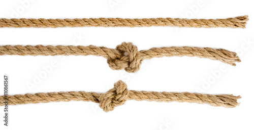 Ship ropes with knot isolated on white background