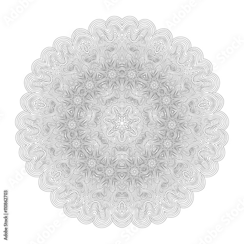 Monochrome mandala for your design. Lace ornament in form of round pattern. Concentric illusion ornament.