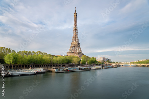 The Eiffel tower from the river Seine in Paris, France