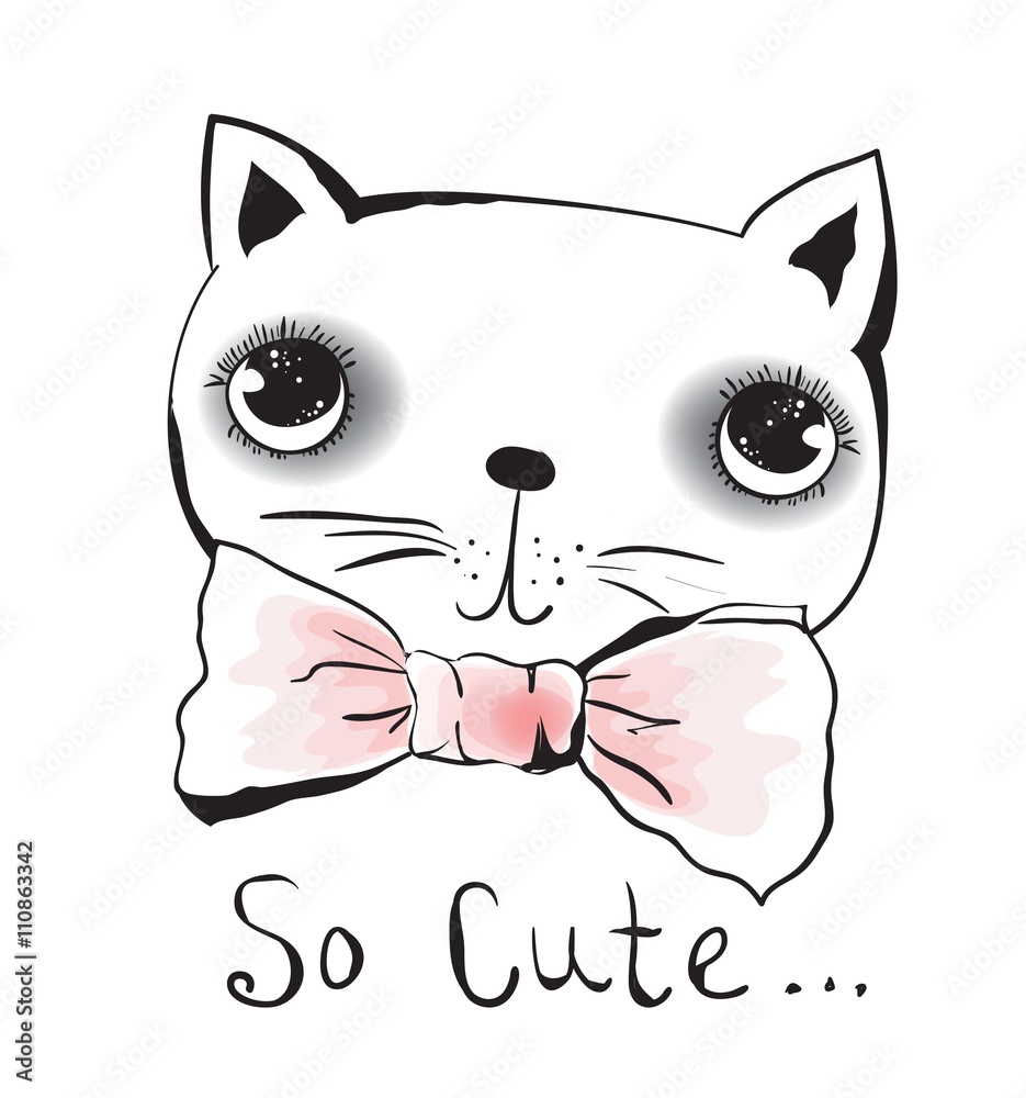 Fototapeta Vector doodle cute cat avatar