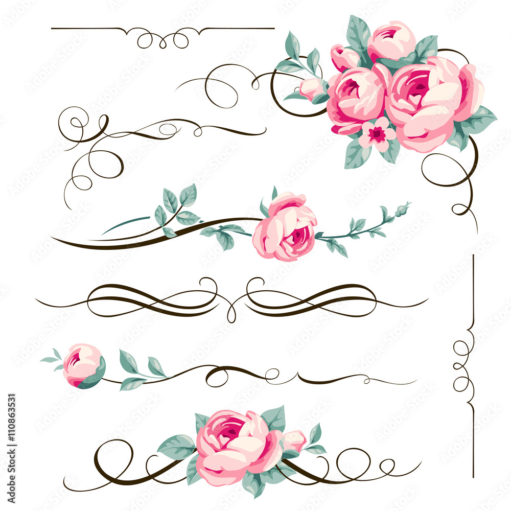 Decorative floral elements for your design.  - obrazy, fototapety, plakaty 