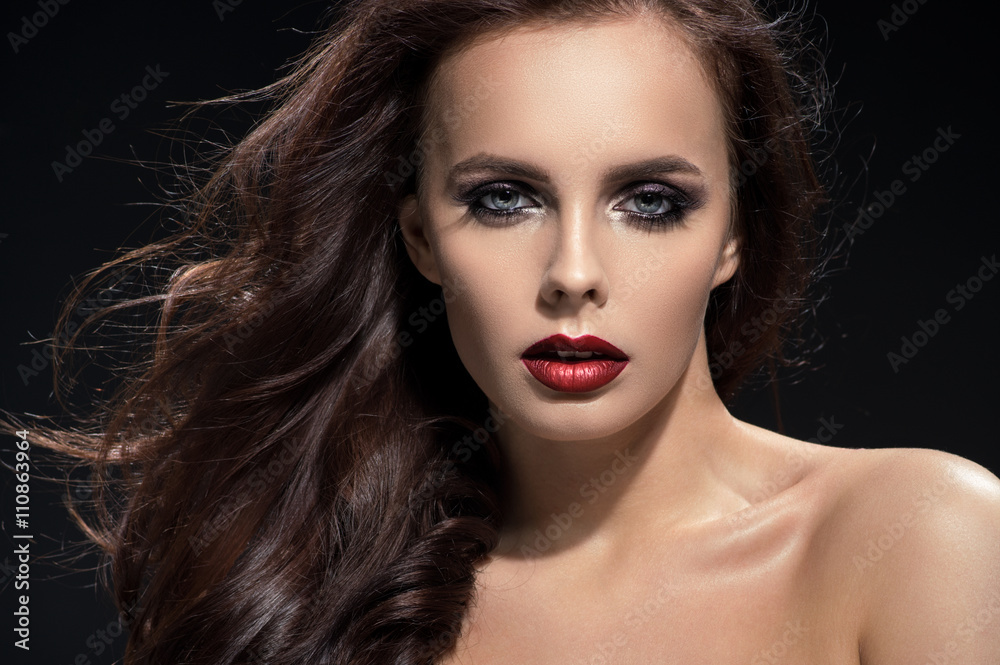 custom made wallpaper toronto digitalCloseup portrait of brunette woman on black background