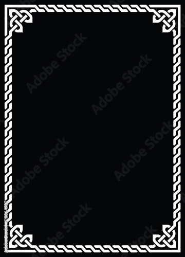 Celtic knot braided white frame - rectangle on black
