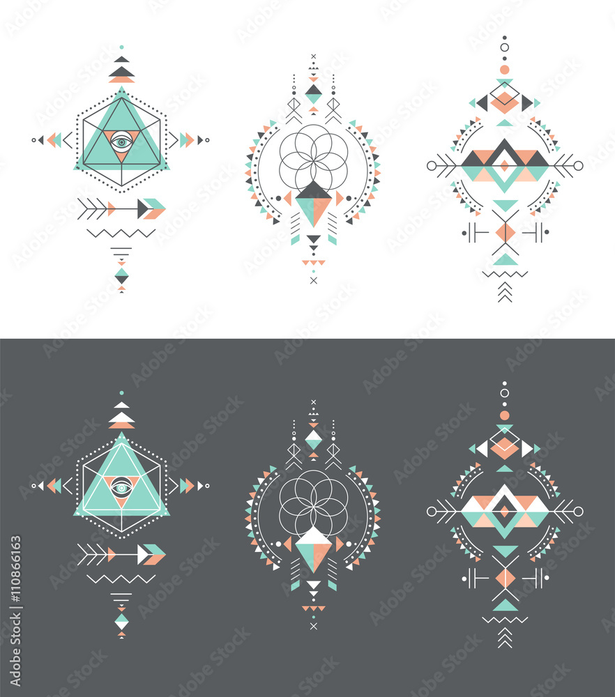 Esoteric, Alchemy, sacred geometry, tribal and Aztec, sacred geometry,  mystic shapes, symbols Stock Vector | Adobe Stock