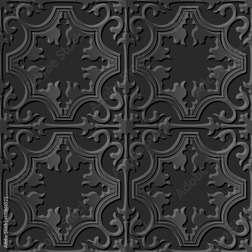 Seamless 3D dark paper cut art background 434 curve spiral cross kaleidoscope
