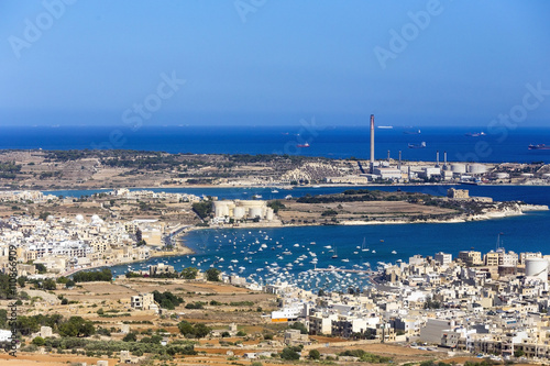 Aerial view of the south-east of Malta, foreground village is Birzebbuga. photo