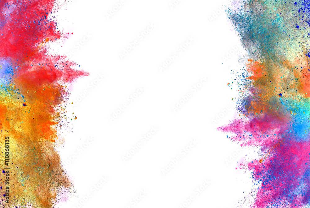 Explosion of colored powder on white background Stock Photo | Adobe Stock