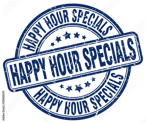 happy hour specials blue grunge round vintage rubber stamp
