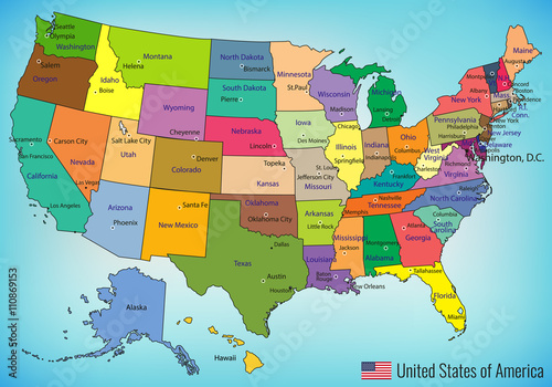 USA map with federal states. All states are selectable. Vector
