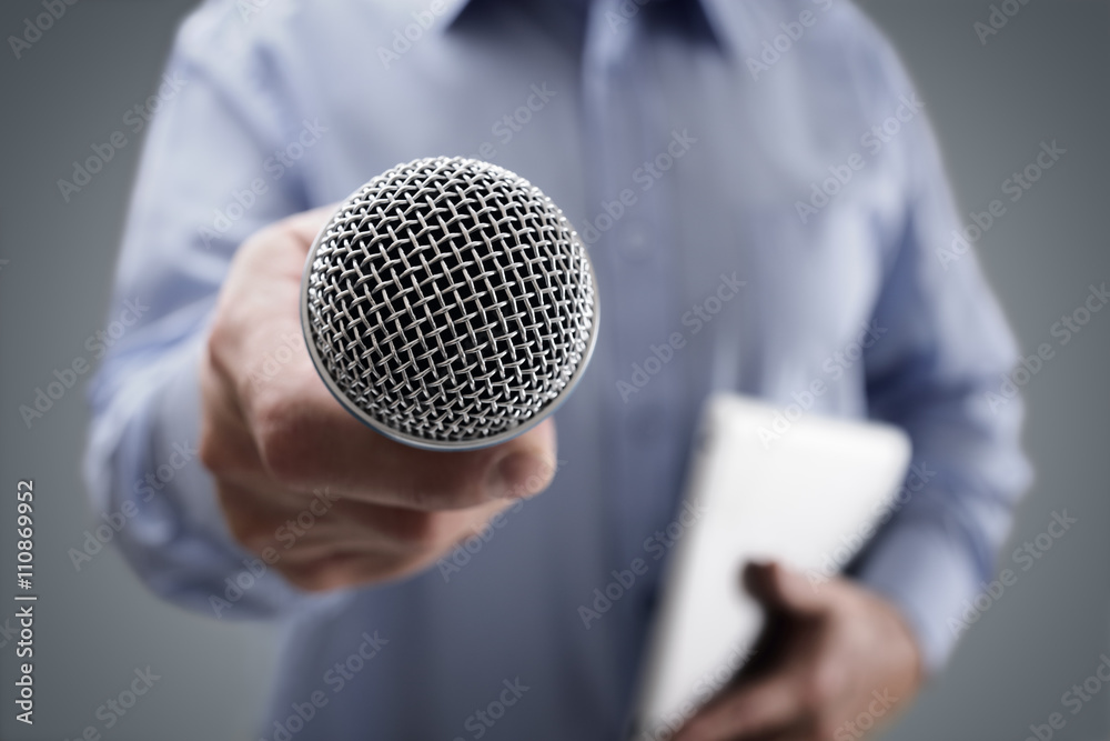 Interview with microphone Stock Photo