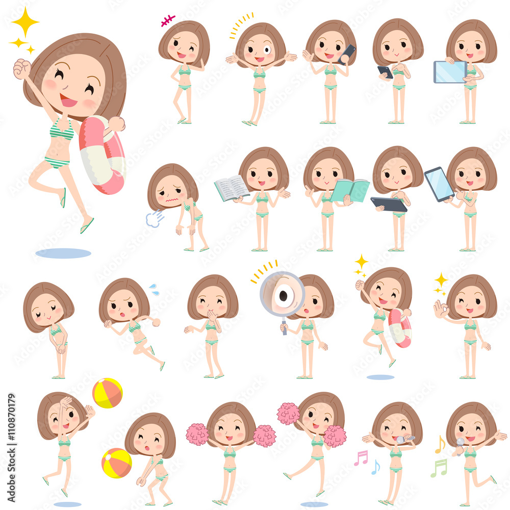Bob hair woman green border Swimwear style 2 Bob hair woman green border Swimwear style 2
